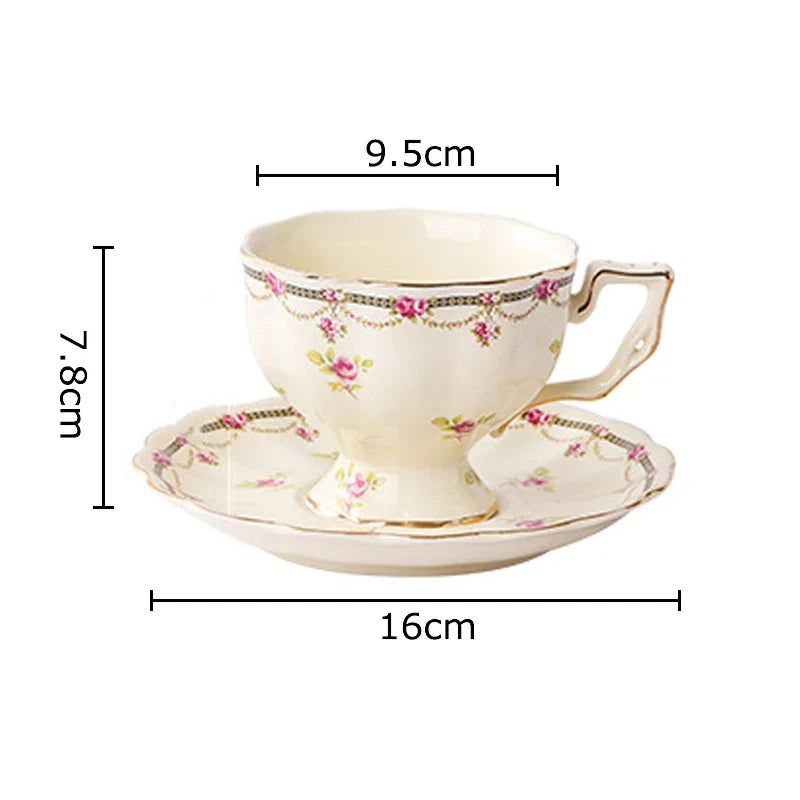 Afralia™ Floral Ceramic Cup & Saucer Set, Elegant Tea & Coffee Mug for Dining Table