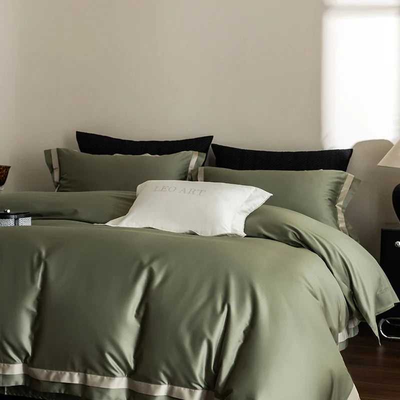 Afralia™ Silky Satin 1200TC Egyptian Cotton Bedding Set - 4Pcs Simple Solid Color