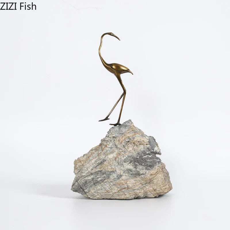 Afralia™ Golden Crane Sculpture: Modern Desk Decoration and Crafts for Room Aesthetics