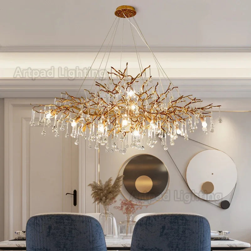 Afralia™ Crystal LED Chandelier: Luxe Gold Lighting Fixture for Living Room & Kitchen