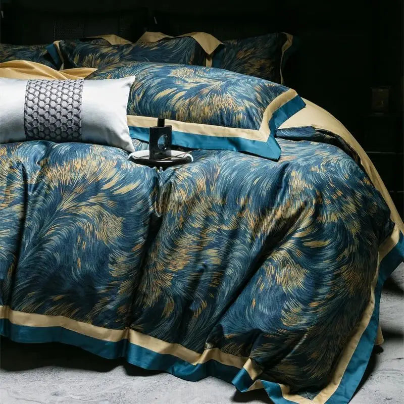 Afralia™ Blue Starry Sky Print Bedding Set: Queen King Size 1000TC Egyptian Cotton Duvet Covet, Sheets & Pillowcases