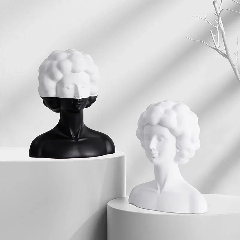 Afralia™ Abstract Portrait Resin Figure Sculpture Black and White Home Decor