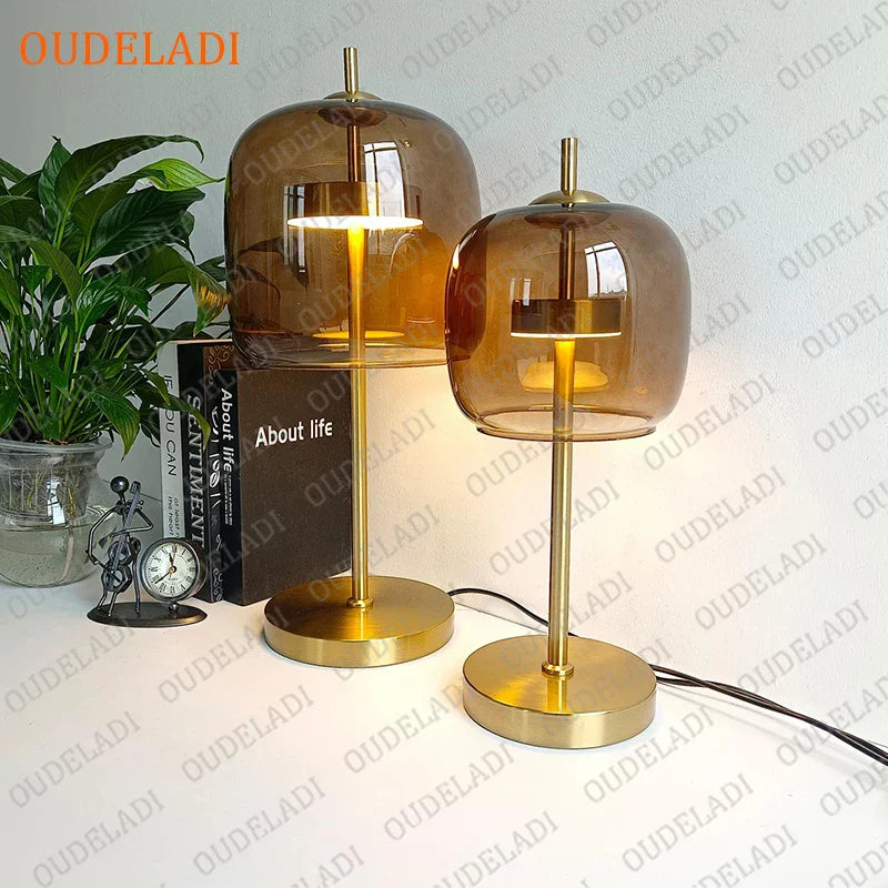 Afralia™ Gold Glass LED Desk Lamp for Modern Luxury Home Decor