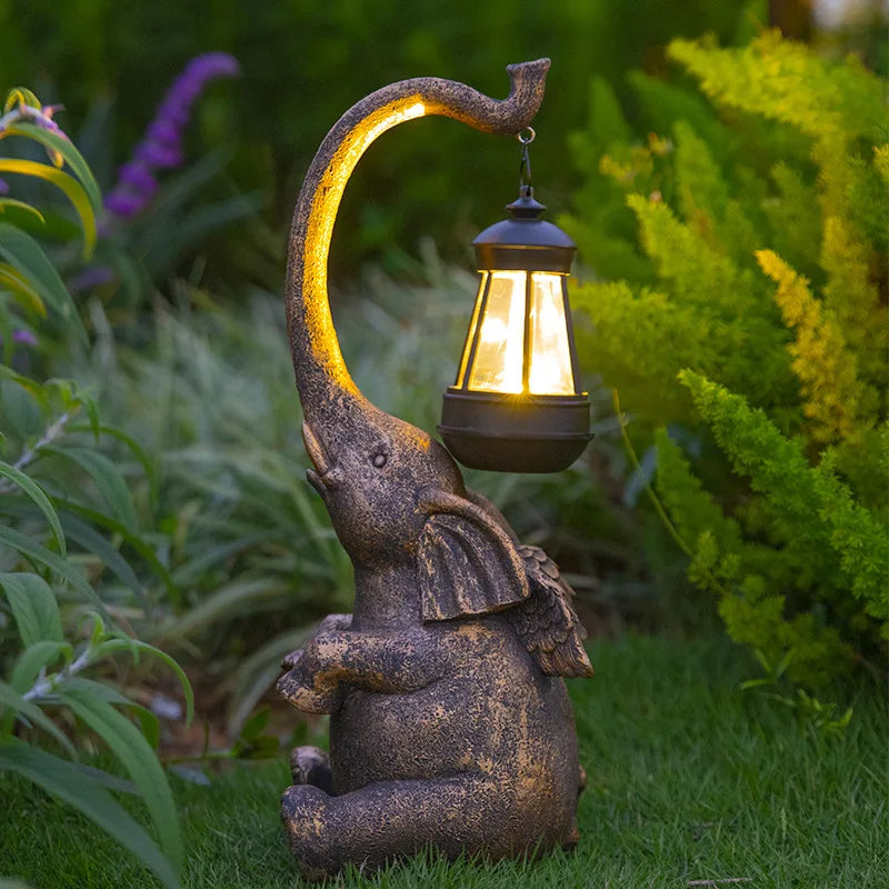 Afralia™ Solar Elephant Lawn Lamp - Resin Craft Animal Lantern for Outdoor Garden Decor