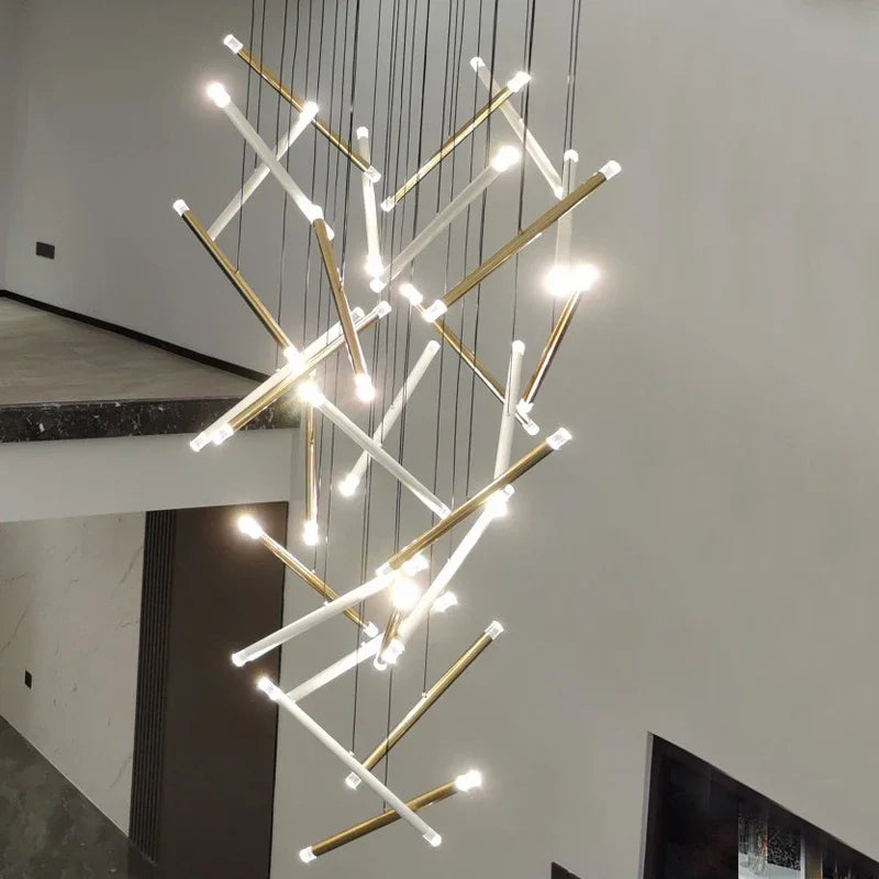Afralia™ Tube Design LED Chandelier for Staircase Living Room, Gold/Chrome/Black Luxury Lighting
