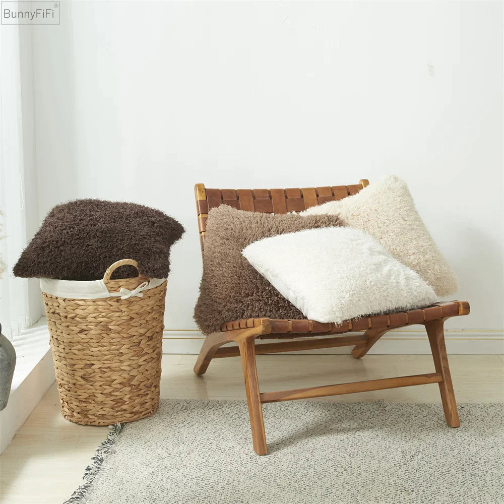 Afralia™ Plush Wool Throw Pillow Cover Nordic Solid Decor for Sofa Bed Home
