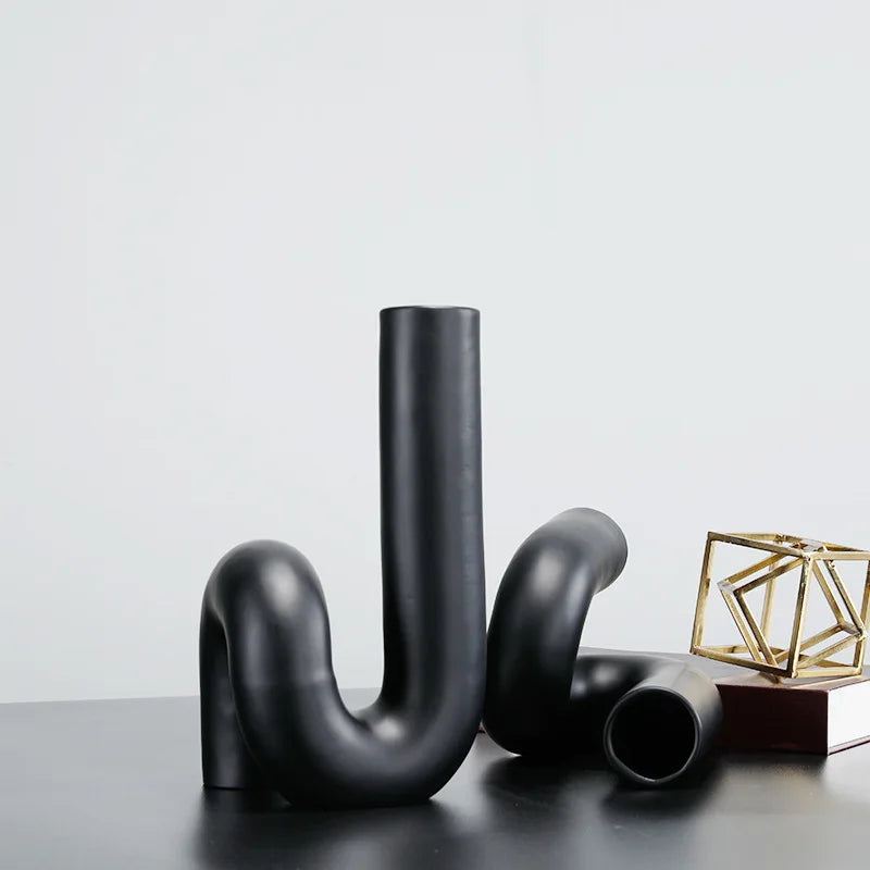 Afralia™ Black Pipe Geometric Resin Twist Knot Figurine - Home Decor Accessory