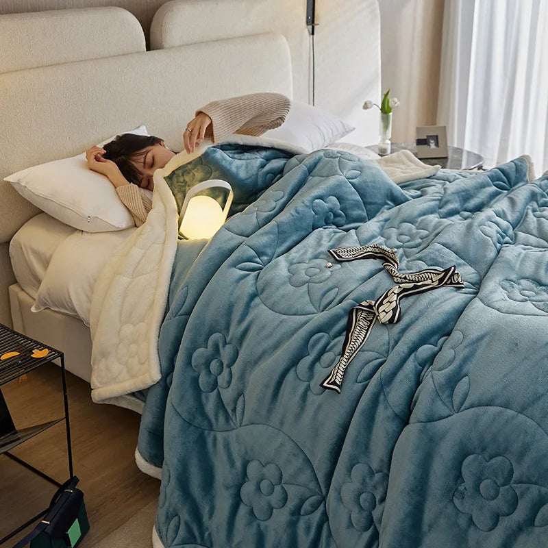 Afralia™ Cozy Three-Layer Lamb Wool Sofa Blanket for Autumn & Winter Decor