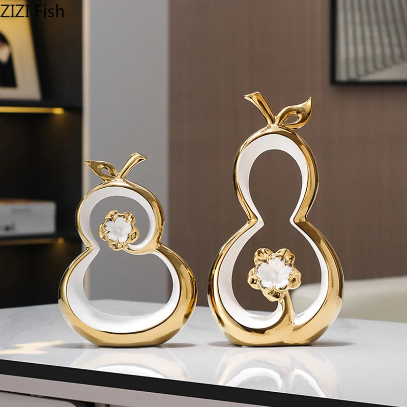 Afralia™ Golden Gourd Ceramic Sculpture Desk Decoration Modern Room Aesthetic Decor