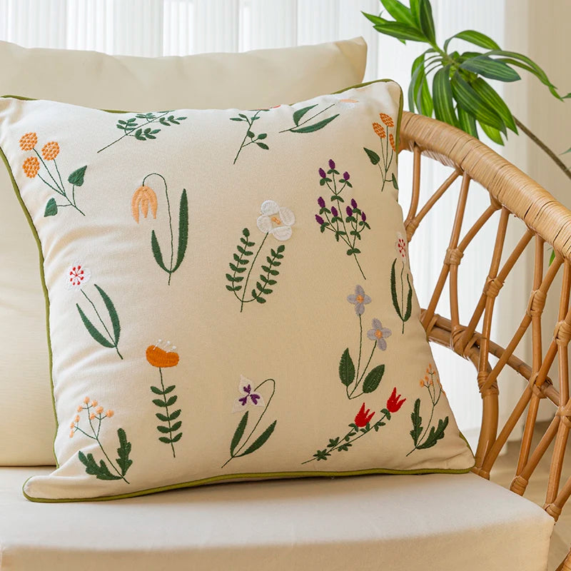 Afralia™ Floral Embroidered Cotton Blend Cushion Cover - 45x45cm