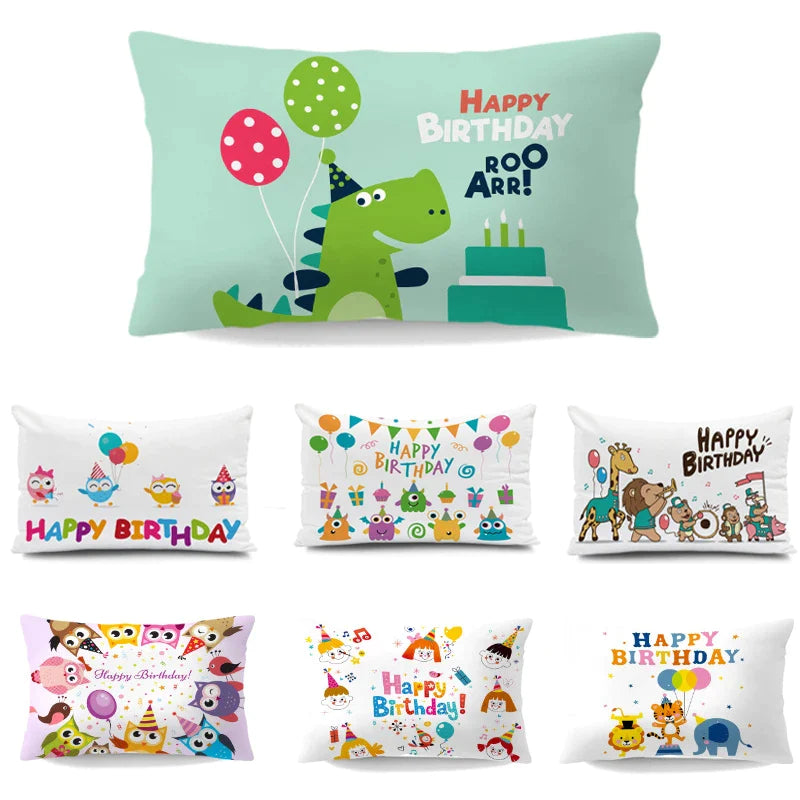 Afralia™ Dinosaur Animal Happy Birthday Pillowcase - Children's Home Decor - Short Velvet