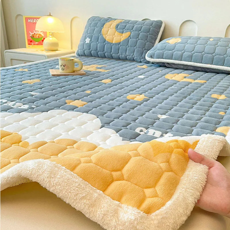 Afralia™ Milk Velvet Printed Mattress Topper: Thick Warm Cartoon Cushion for All Seasons