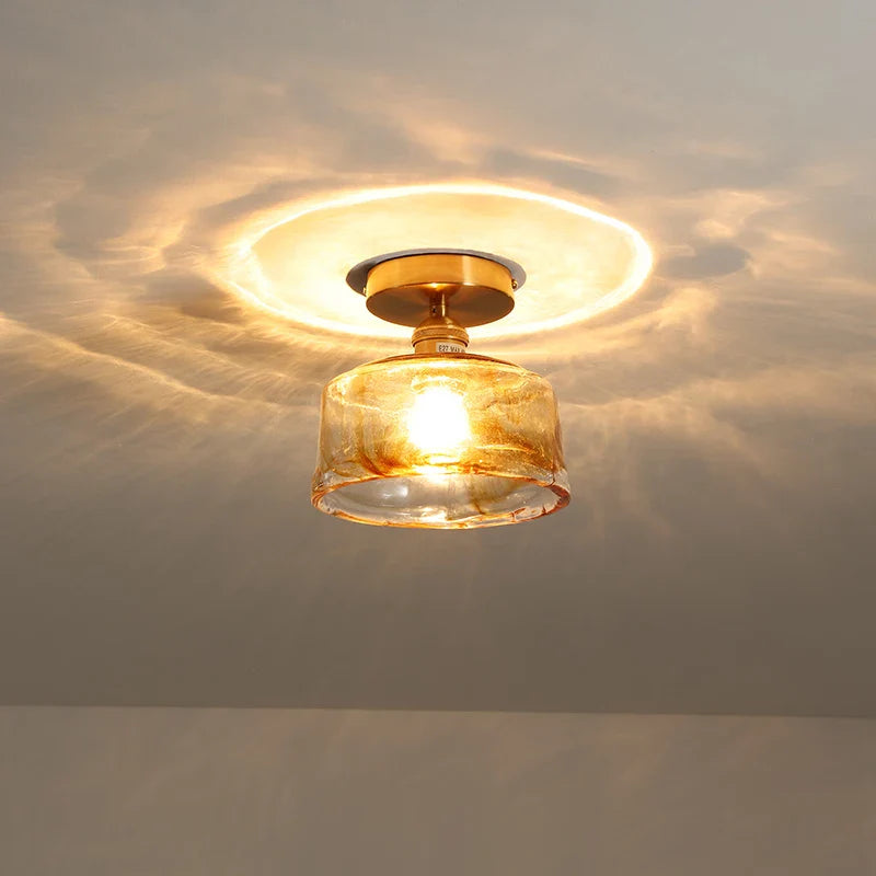 Afralia™ Amber Glass LED Ceiling Lights Modern Home Lighting Copper Socket