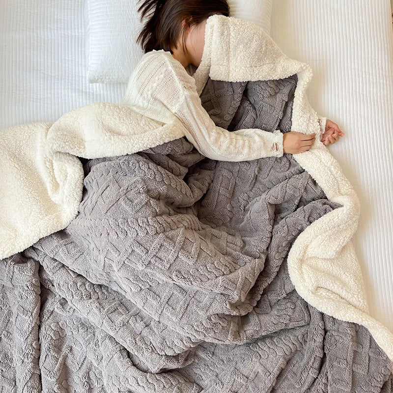 Afralia™ Winter Jacquard Taffeta Fleece Blanket for Office Living Room Sofa