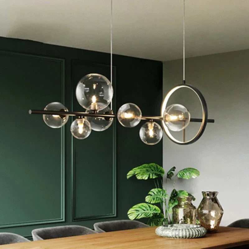 Afralia™ Modern Black LED Chandelier Pendant Light for Living Kitchen Dining Room