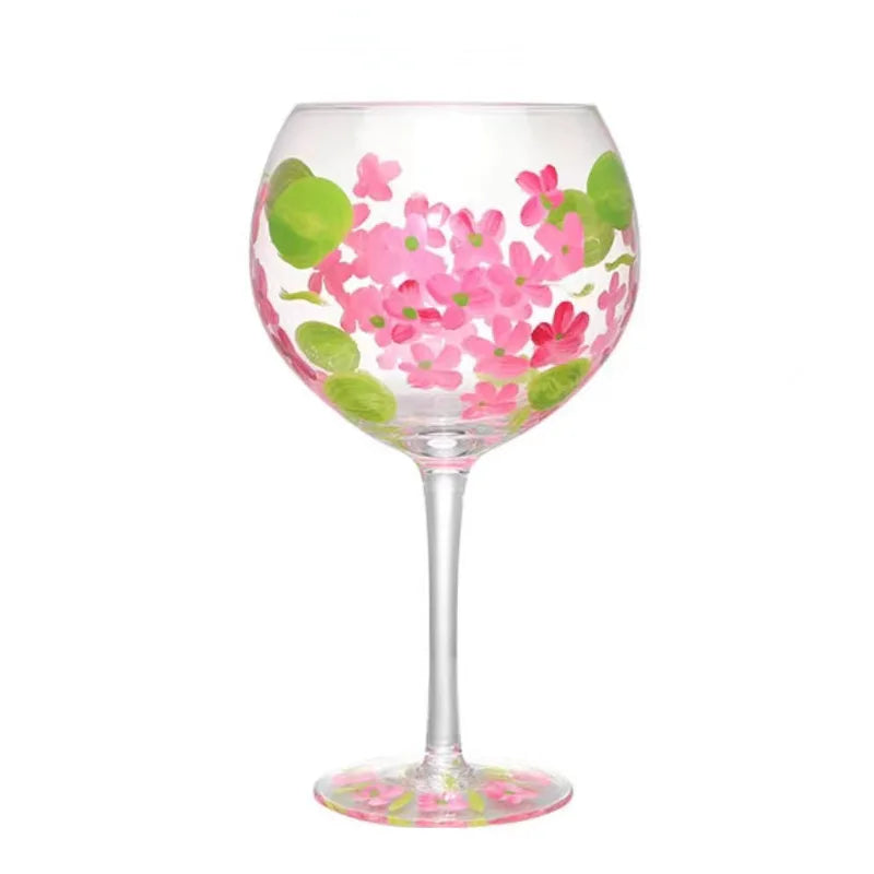 Afralia™ Crystal Hand-Painted Floral Wine Goblet - Chinese Antique Red Wine Glass