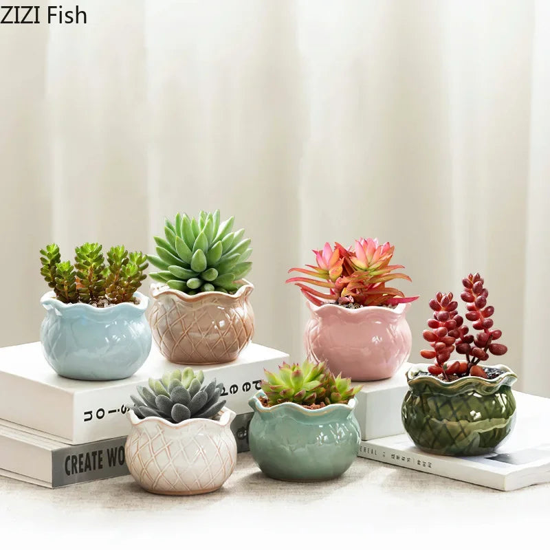 Afralia™ Painted Ceramic Vase Small Plant Pots Room Decor Flowers Arrangement