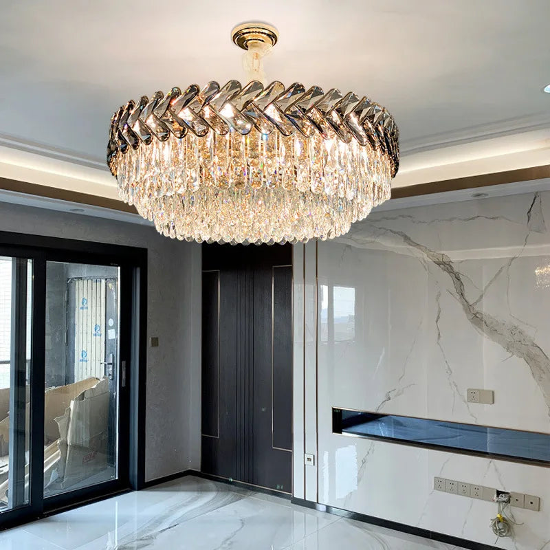 Afralia™ Smoky Gray LED Crystal Chandelier: Luxury Modern Lighting for Living Room, Bedroom, Kitchen