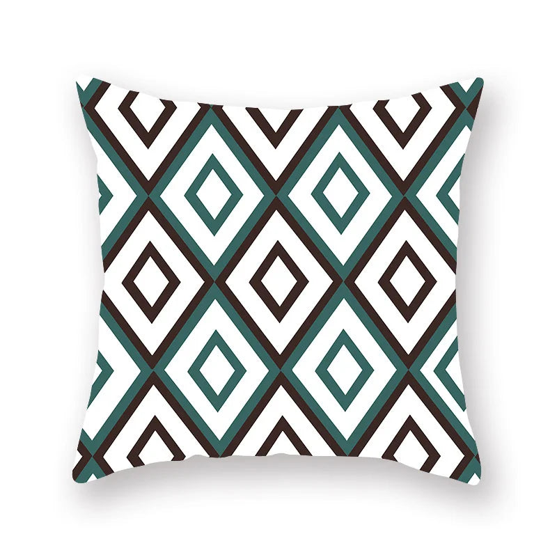 Afralia™ Geometric Leaf Flower Pillowcase Teal Blue Sofa Car Home Decor Throw Cover