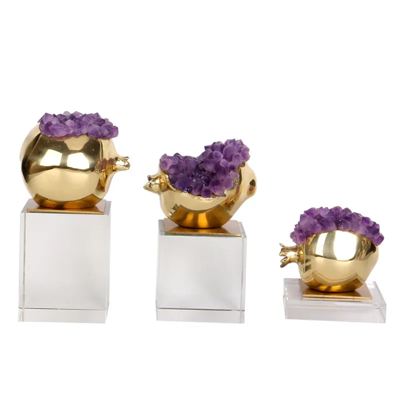 Afralia™ Brass Purple Crystal Pomegranate Ornament - Luxury Home Decor & Artwork