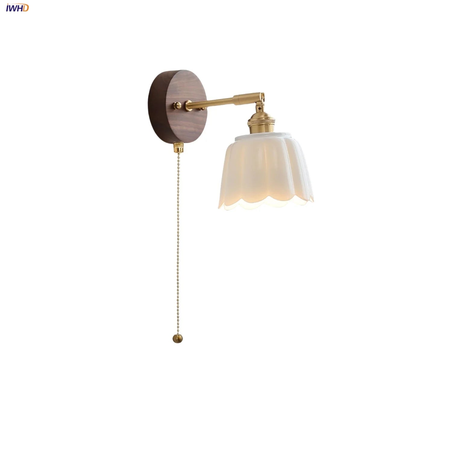 Afralia™ White Flower Ceramic LED Wall Sconce with Wood Base and Copper Rotate
