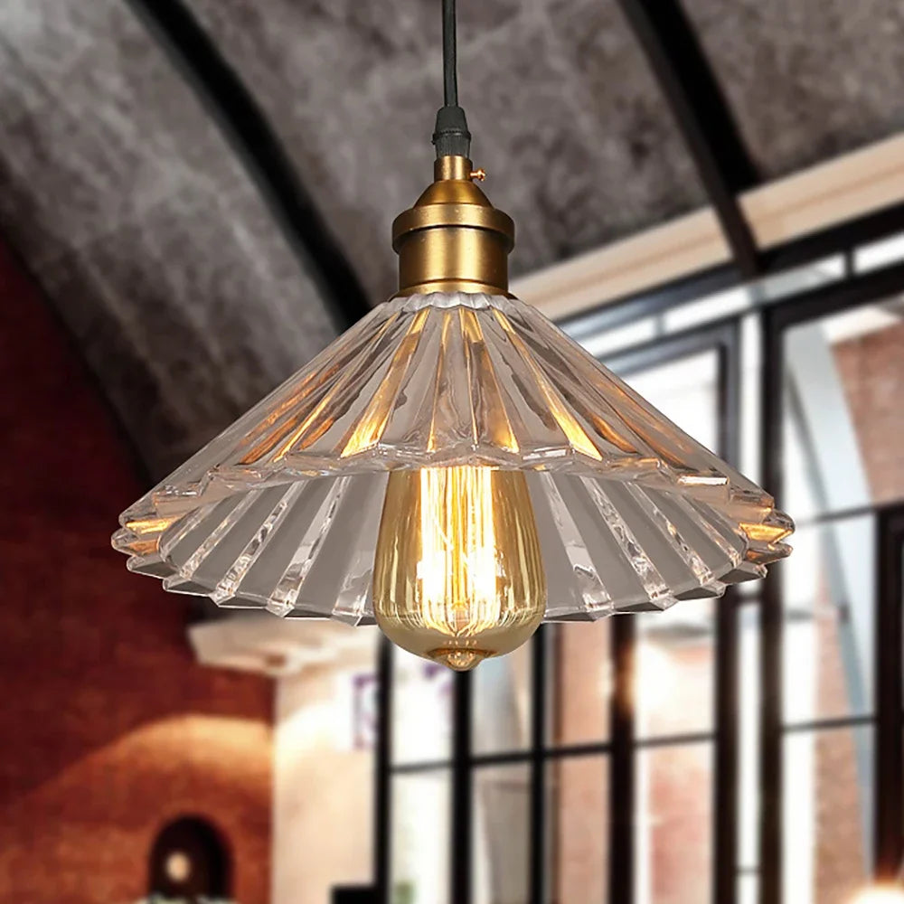 Afralia™ Clear Stripe Vintage Glass Hanging Light - Luxury Crystal Chandelier for Loft Dining Decor