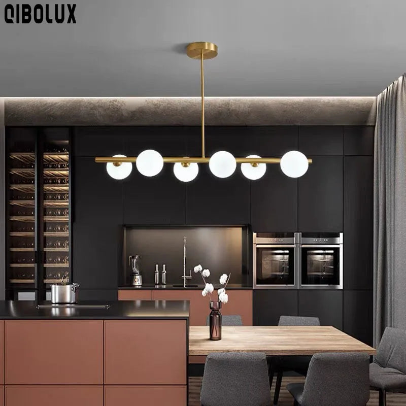 Afralia™ Gold Glass Ball LED Pendant Light for Kitchen Dining Room Lighting