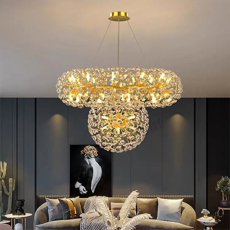 Afralia™ Gold Crystal Chandelier: Luxury LED Hanging Lamp for Living and Dining Room