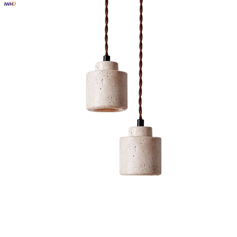 Afralia™ LED Hanging Light Fixture Yellow Travertine Nordic Wire Adjustable Pendant Lamp