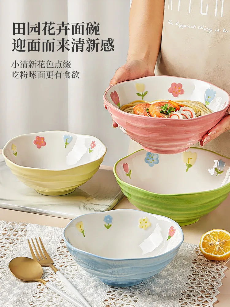 Afralia™ 7" Hand-Painted Ceramic Ramen Bowl - Large Noodle Bowl for Home & Restaurant