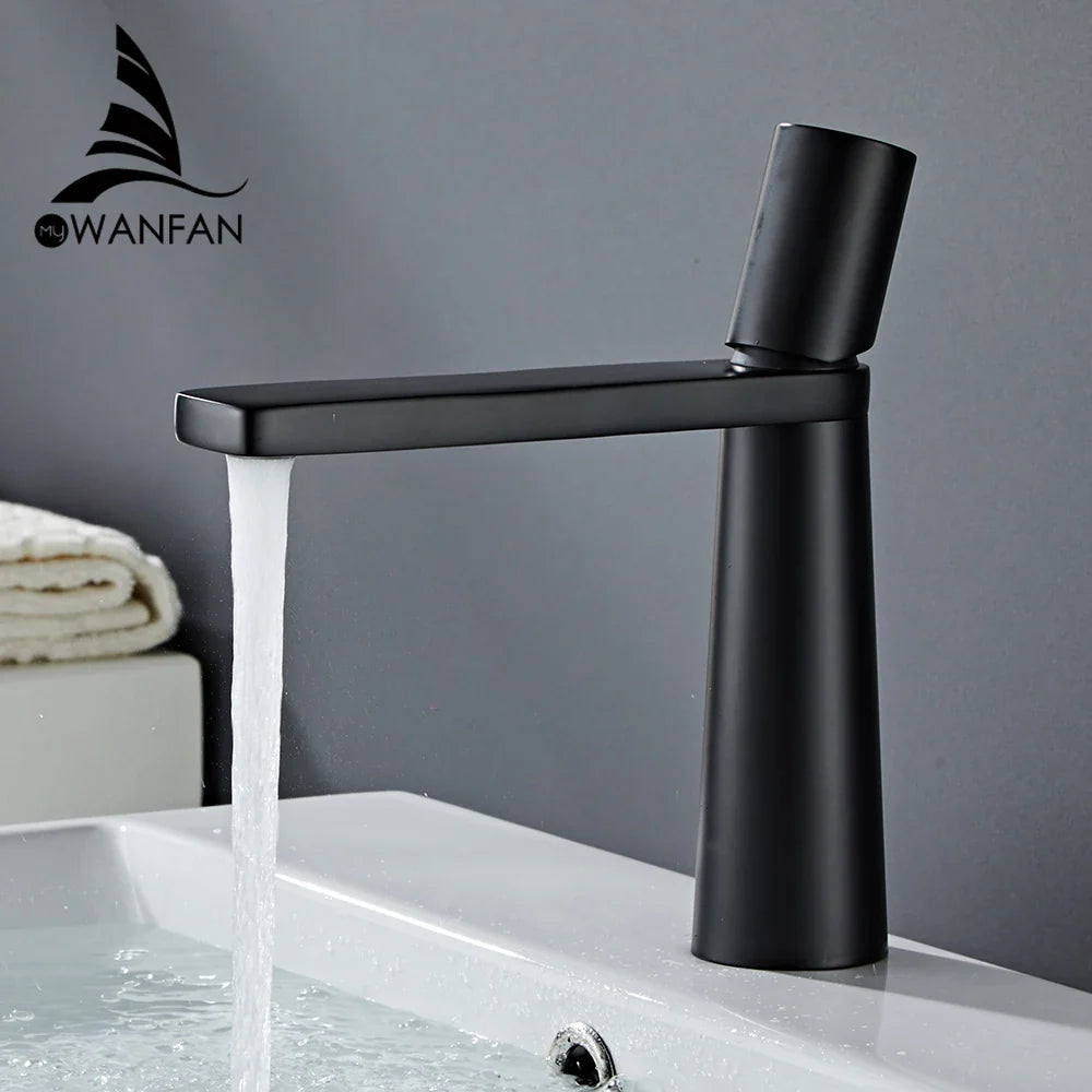 Afralia™ Brass Bathroom Faucet Mixer Tap, Black/Gold Finish, Single Handle Hot/Cold Lavatory