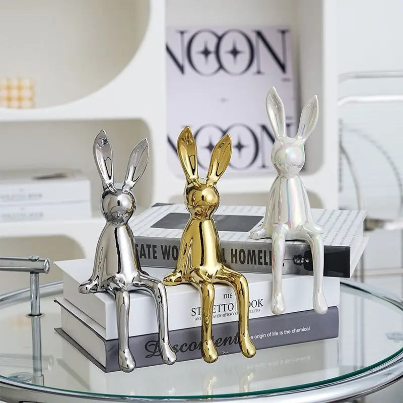 Afralia™ Sitting Rabbit Figurine: Electroplated Decorative Animal Sculpture for Easter Home Decor