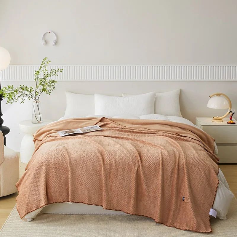 Afralia™ Jacquard Milk Velvet Air Conditioning Blanket | All Seasons Warmth & Travel Shawl