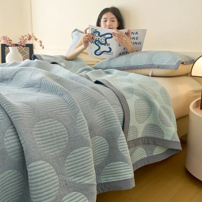 Afralia™ Cotton Three-Layer Towel Blanket with Pillow - Summer Cool Quilt