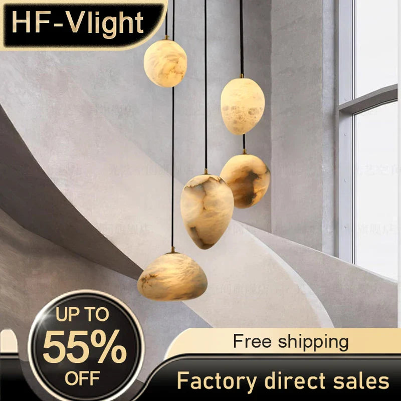 Afralia™ Alabaster Marble Pendant Light LED Chandelier for Modern High-End Spanish Decor