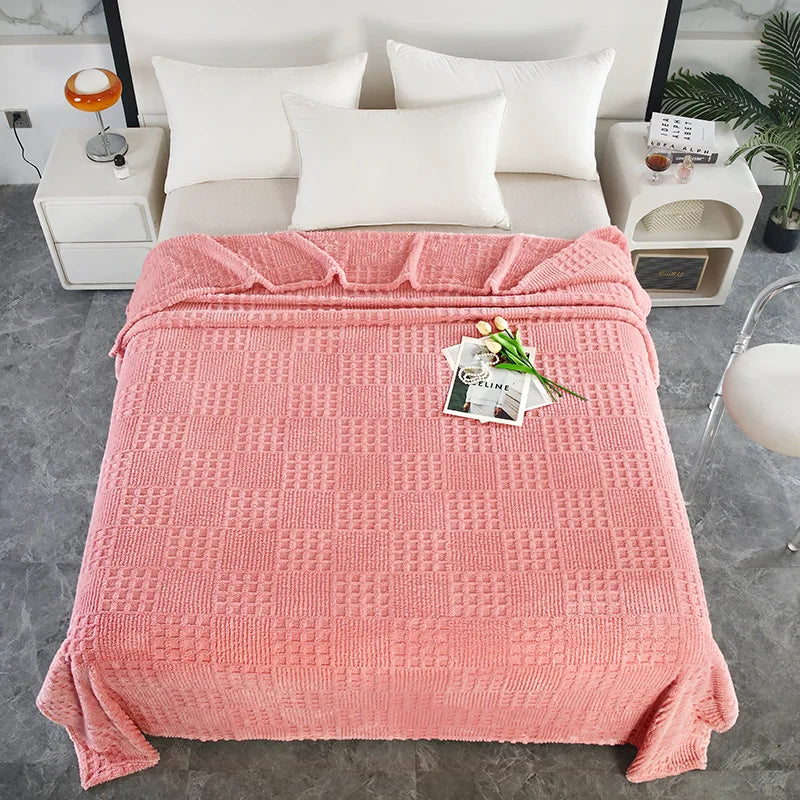Afralia™ Velvet Waffle Blanket: Ultra Soft Coral Fleece Sofa Cover & Shawl