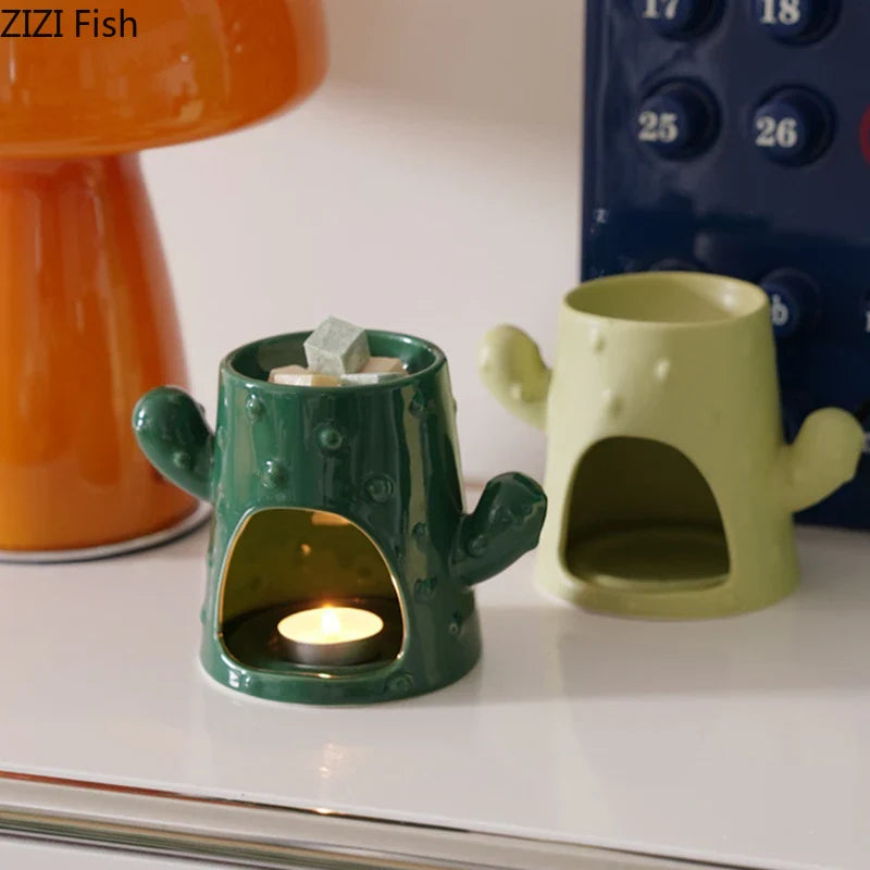 Afralia™ Ceramic Cactus Incense Burner and Aromatherapy Tray