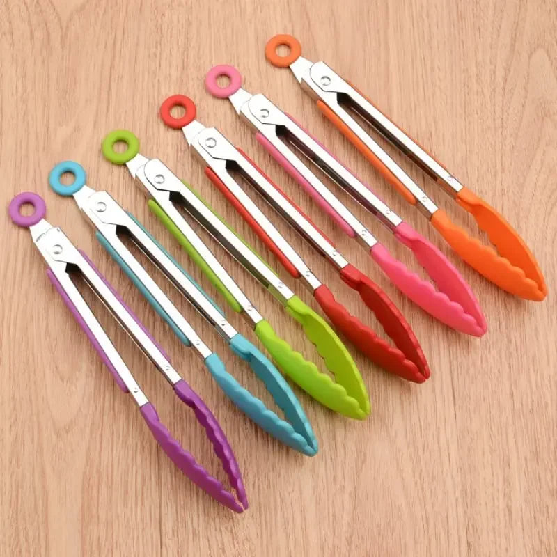 Afralia™ Silicone BBQ Grilling Tong Stainless Steel Food Clip Kitchen Gadget