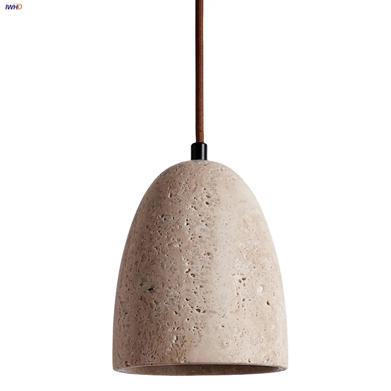 Afralia™ LED Pendant Lamp Yellow Travertine Japanese Style Adjustable Hanging Light