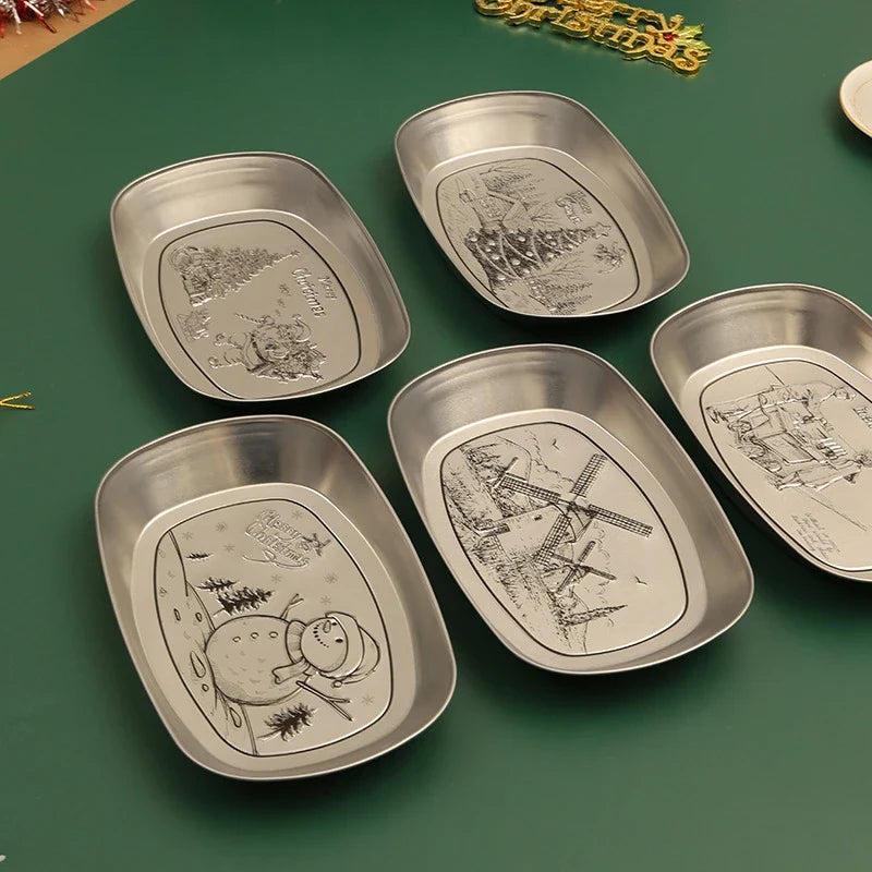 Afralia™ Christmas Fruit Tray Santa Claus Snowman Print Decorative Plate