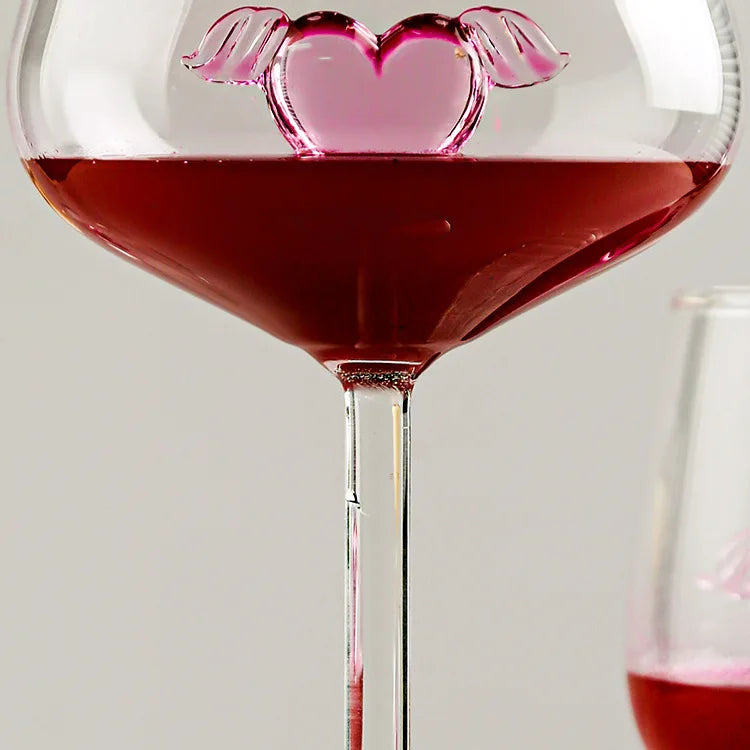 Afralia™ Pink Heart Design Ripple Goblet Glass Cup 12oz for Tea Coffee Milk Juice