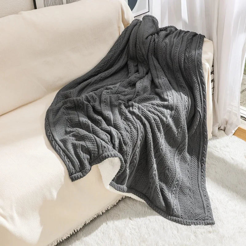 Afralia™ Cozy Double Layer Dark Gray Fishbone Knit Blanket - Versatile Autumn Winter Sofa Cover