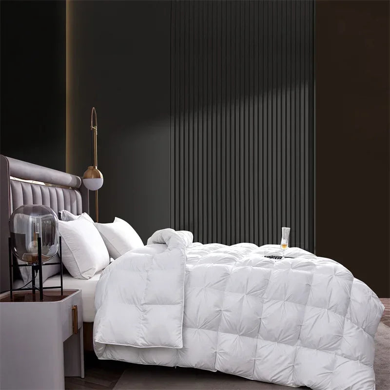 Afralia™ Luxury White Goose Down Quilt for Queen King Bed Warm Cozy Lightweight Comforter