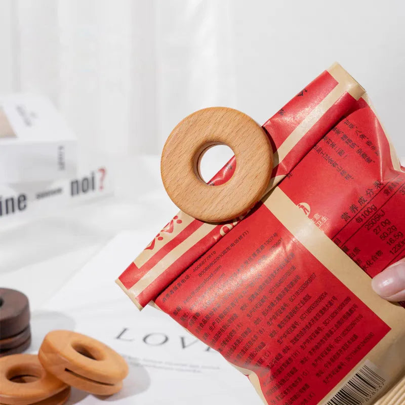 Afralia™ Black Walnut Donuts Bag Clip: Wooden Sealing Clips for Stylish Kitchen Organization