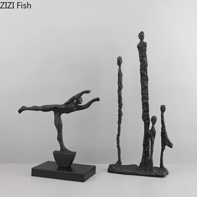 Afralia™ Abstract Cast Iron Figure Sculpture Modern Home Decor Statue Craft