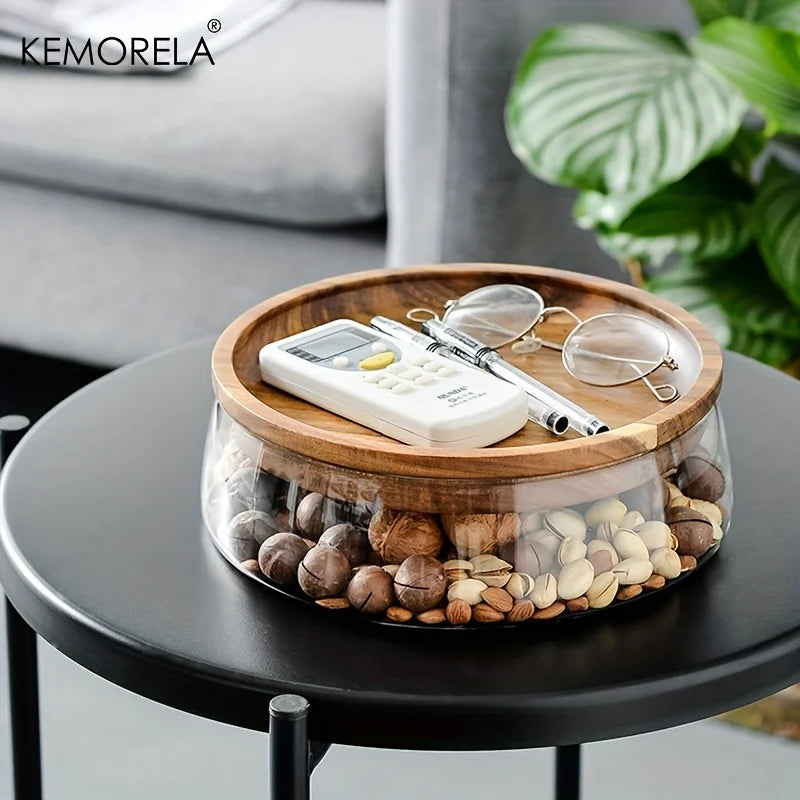 Afralia™ Wooden Trays Glass Bowl Double Layer Candy Jars Set