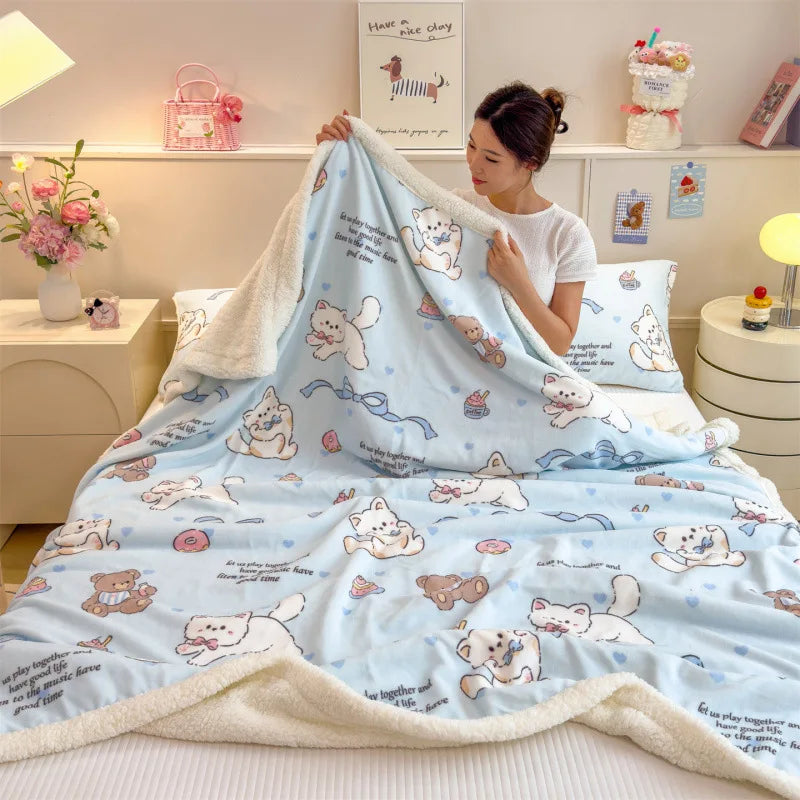 Afralia™ Cartoon Printed Lamb Wool Blanket: Soft, Skin-Friendly Sofa Cover for All Seasons