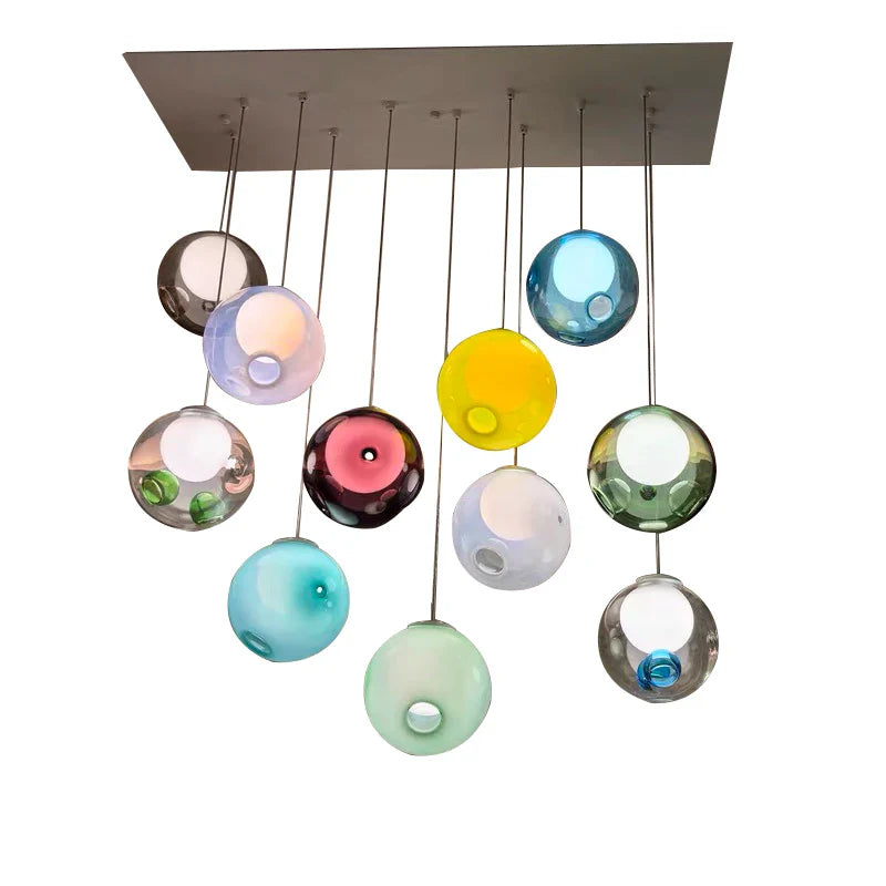 Afralia™ Colorful Balls Chandelier: Modern Dimmable Rectangle Dining Room & Bedside Hanging Lamp