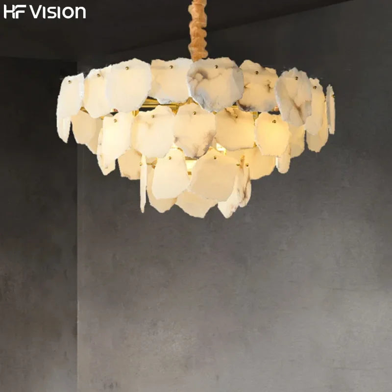 Afralia™ Minimalist Marble LED Pendant Chandelier - Round Nordic Decor for Home Lighting