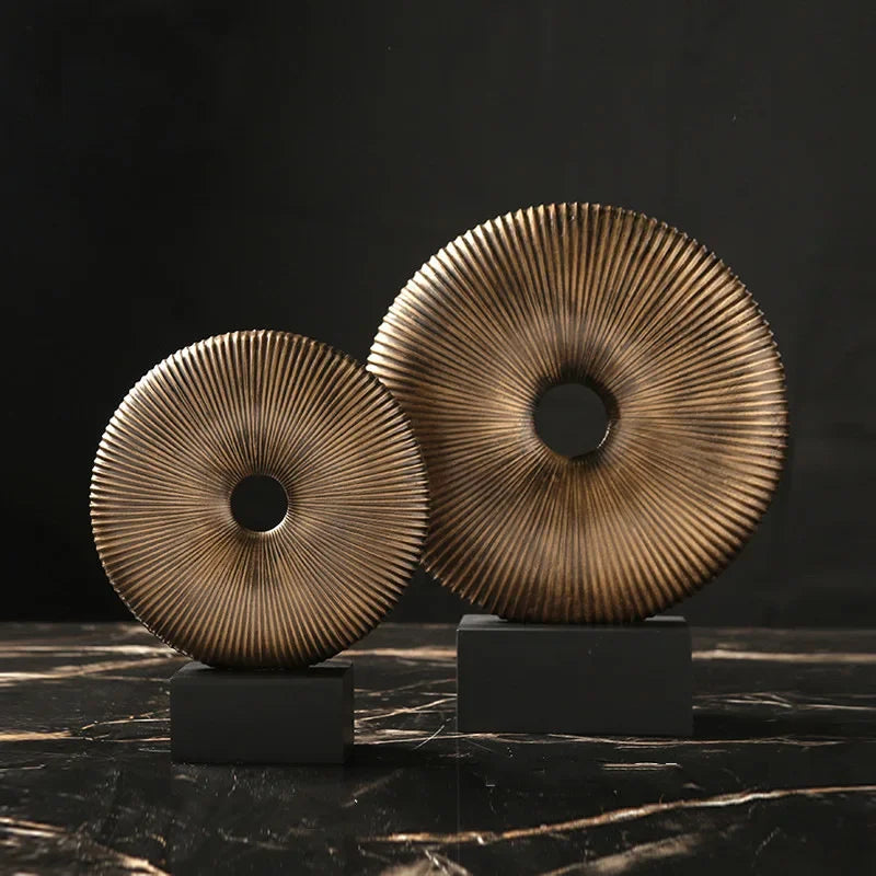 Afralia™ Golden Round Openwork Ring - Home Decor Sculpture Hollow Out Figurines